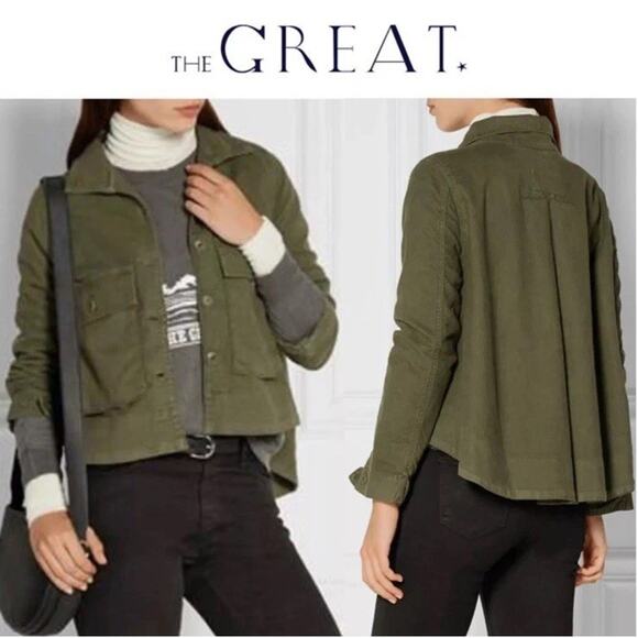 THE GREAT The Swingy Army Canvas‎ Jacket Green Japanese Twill Size 1 - Picture 5 of 10